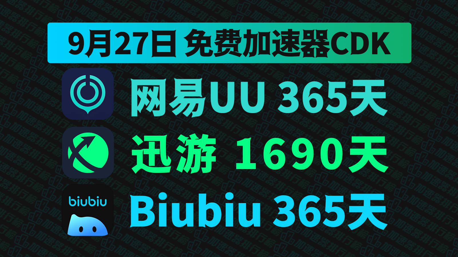9月27日最新网易UU加速器兑换码！迅游口令兑换码！biubiu口令码！每人都有