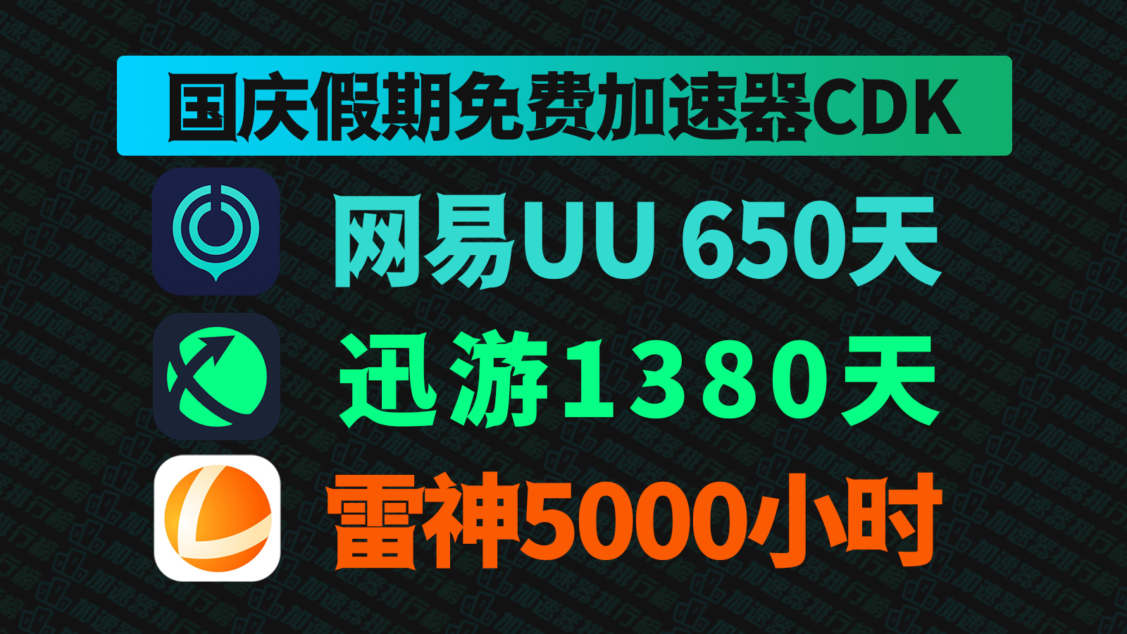 国庆假期最新UU加速器兑换码！迅游口令兑换码！雷神口令码！每人都有！