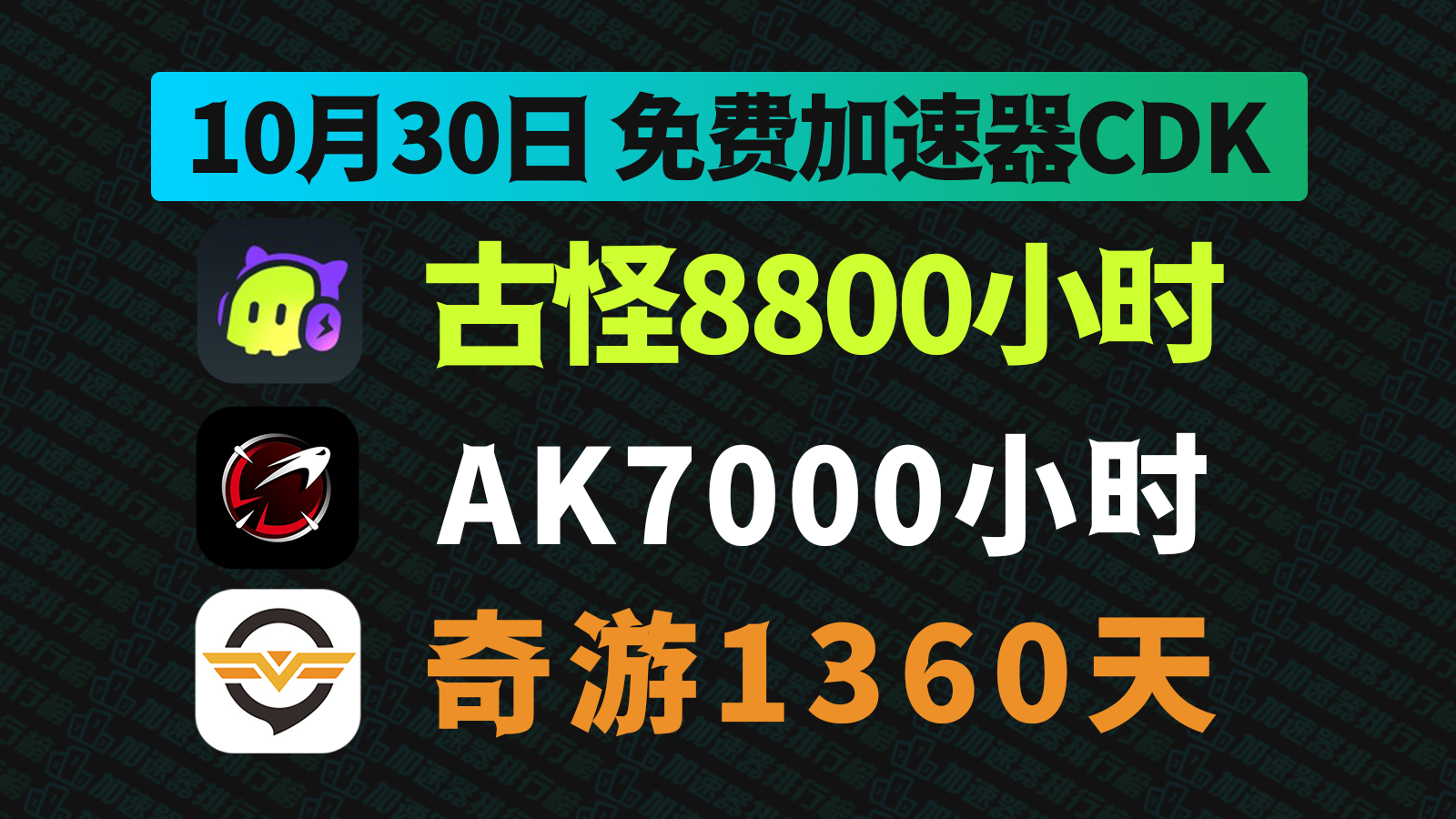 10月30日最新古怪加速器兑换码！AK兑换码CDK！奇游口令！每人都有！