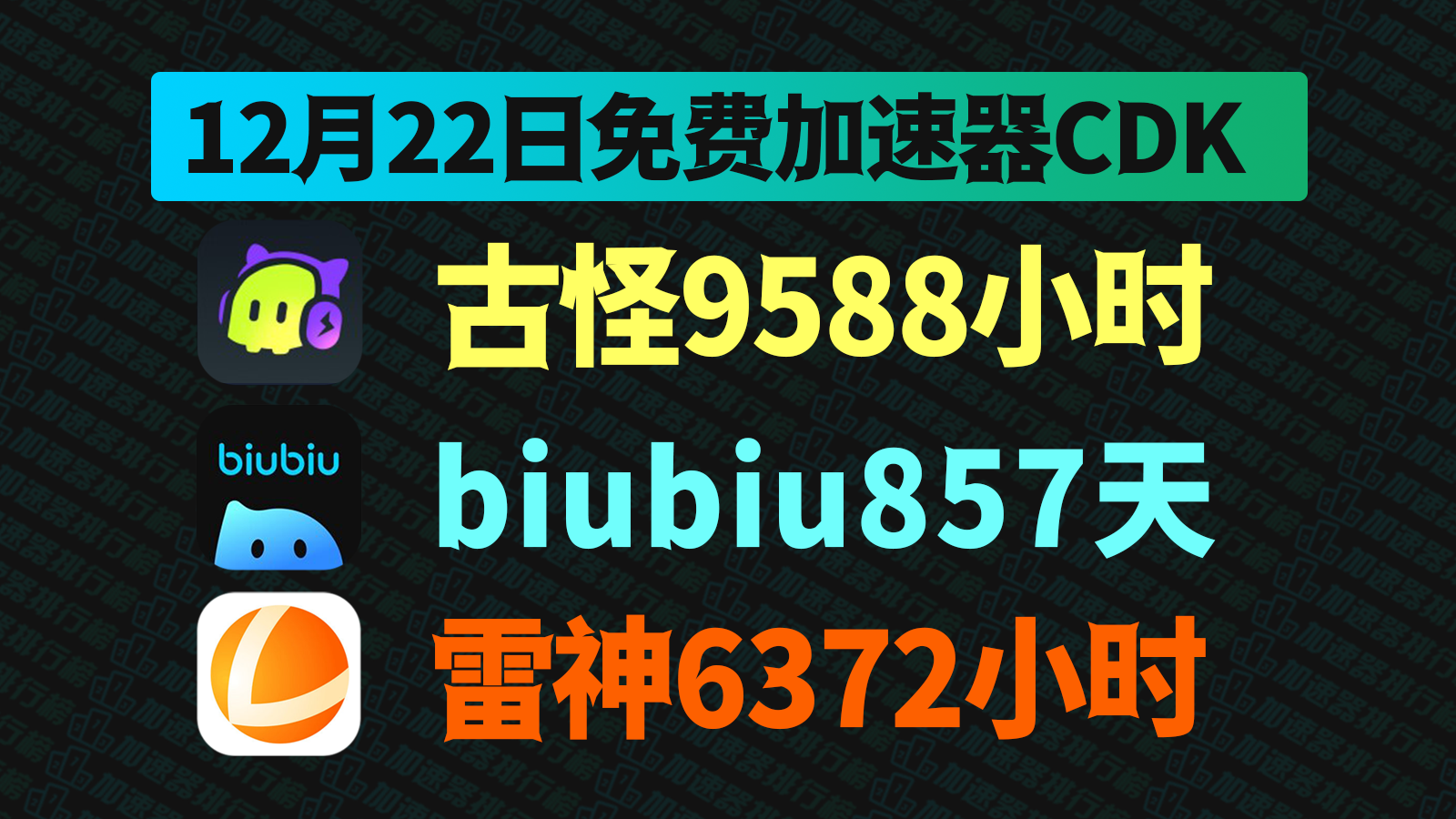 12月22日最新biubiu加速器口令码！古怪兑换码CDK！雷神口令！每人都有！