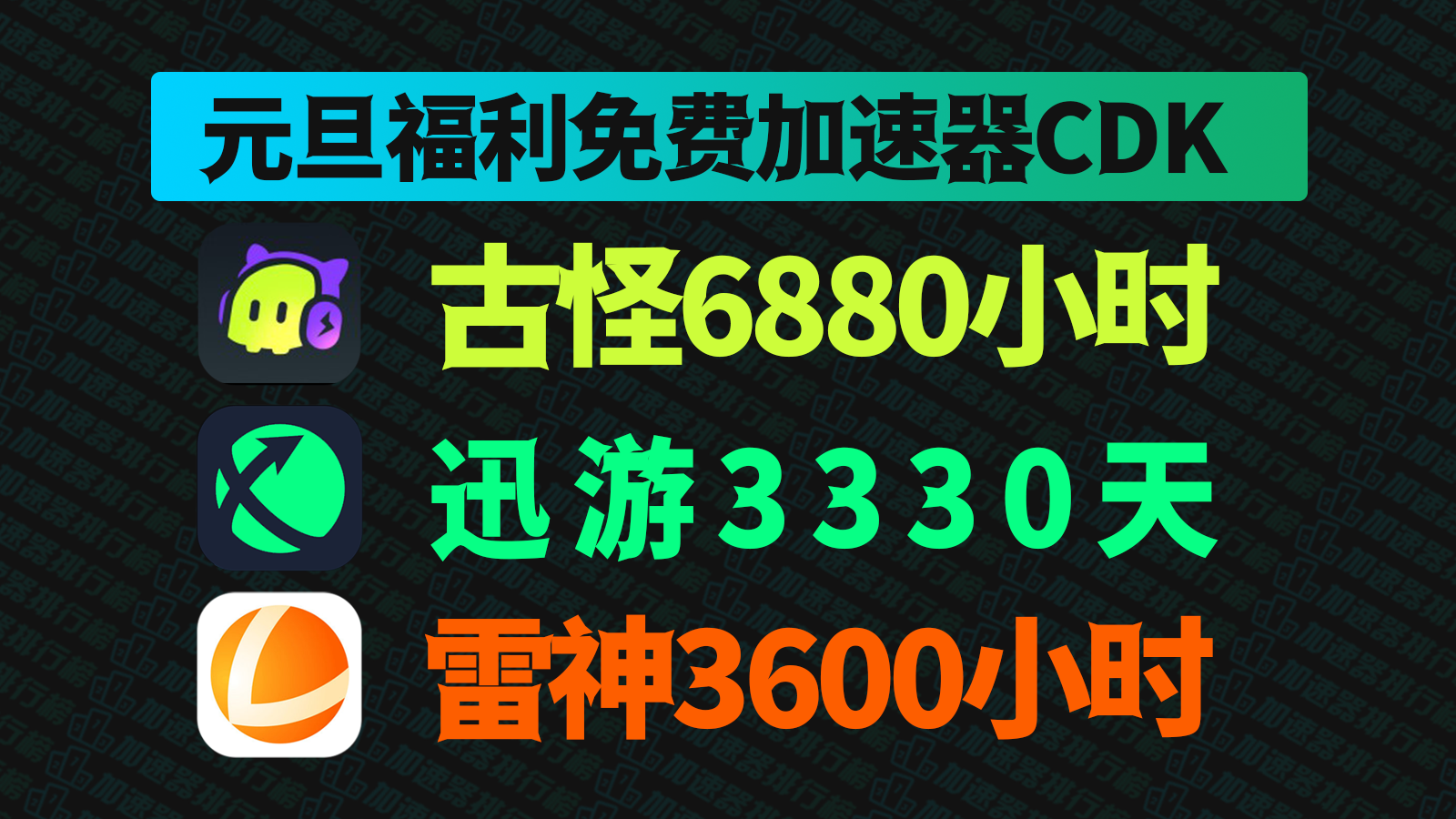 【元旦福利】迅游加速器/古怪/雷神/CC/AK兑换码CDK！人人有份！