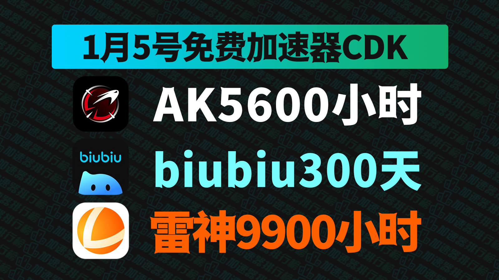 【1月5日更新】biubiu加速器口令码速领！AK+雷神兑换码，全员共享！