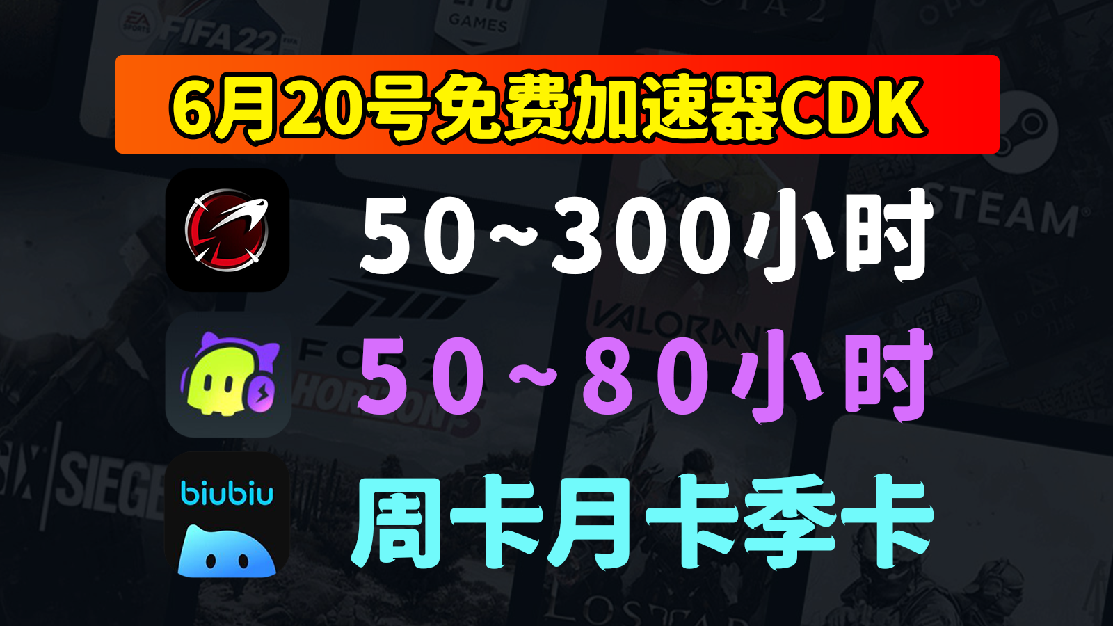 6.20福利！古怪加速器/biubiu/AK兑换码口令免费领，每人可领！