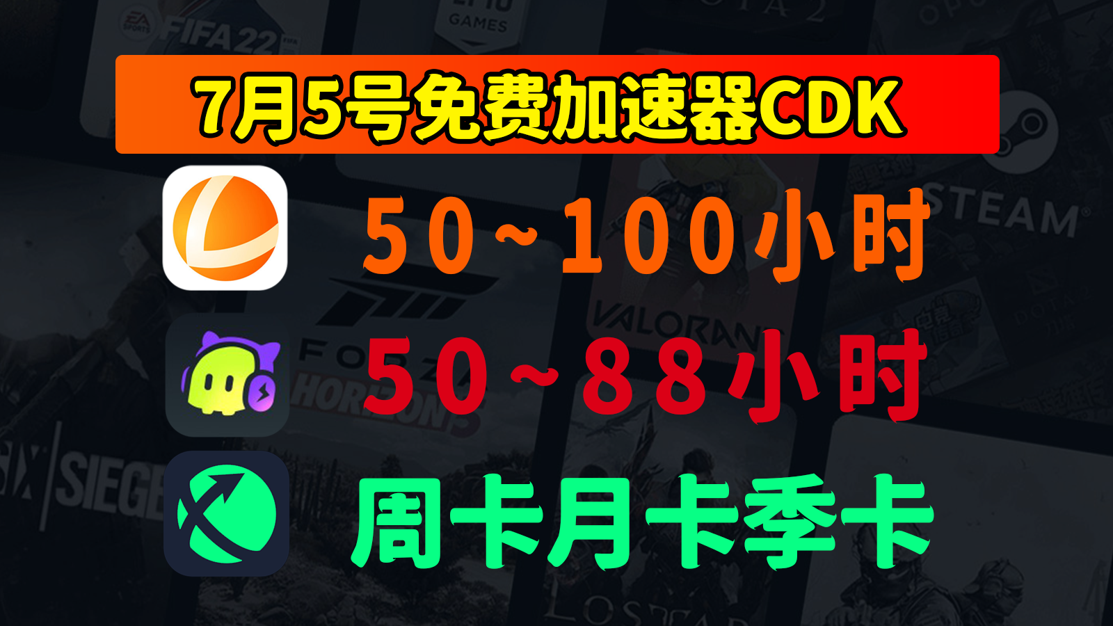 7.5狂欢！迅游/雷神/古怪加速器兑换码口令赠，免费CDK抢不停！