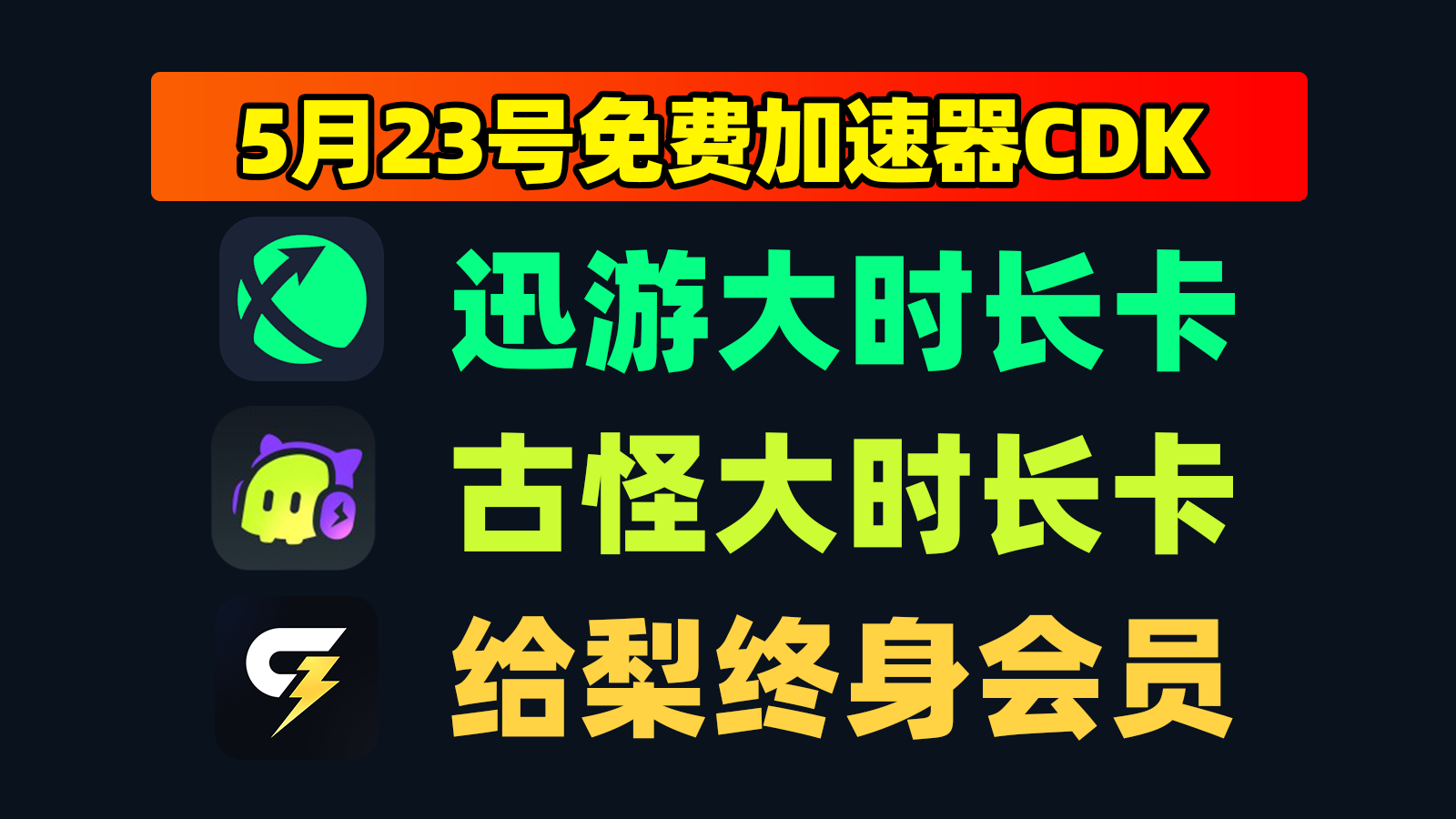 5.23更新！迅游/给梨加速+古怪口令，免费加速时长放送